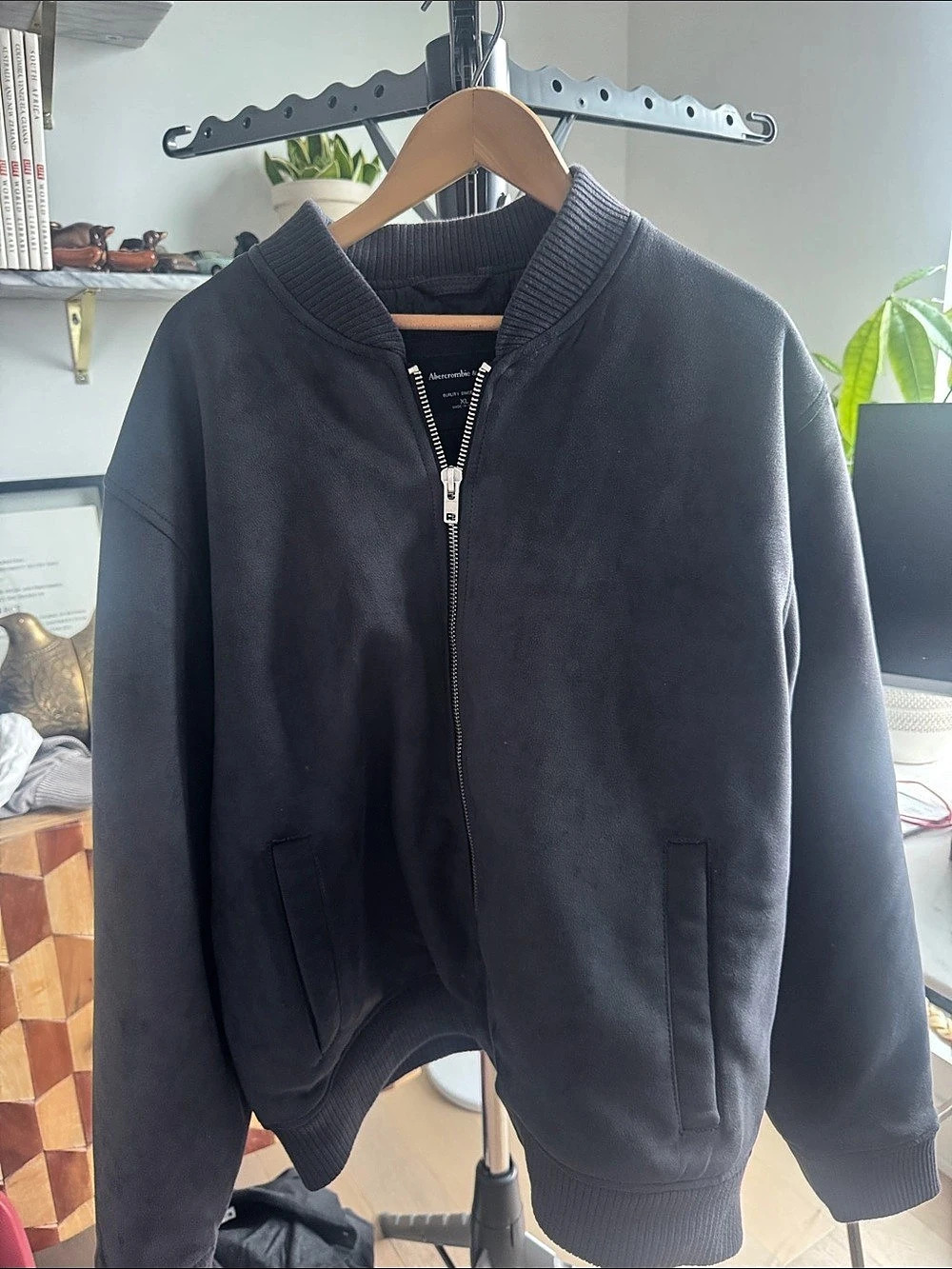 Abercrombie & Fitch Men's Vegan Suede Bomber Jacket Black XL